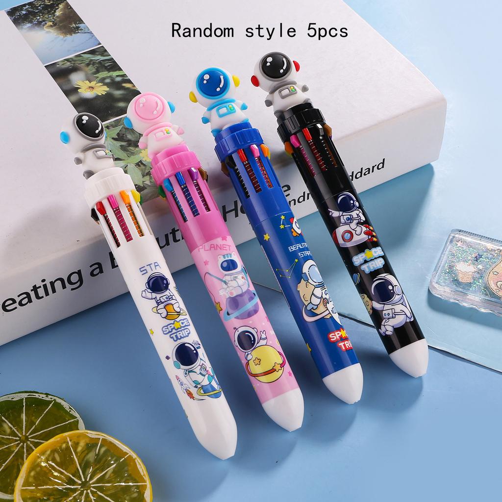 Return To School Season 5pcs Astronaut Model Ten Color Ballpoint Pen Student Hand Account 10 Color Pen Creative Astronaut Press Color Multicolor Pen