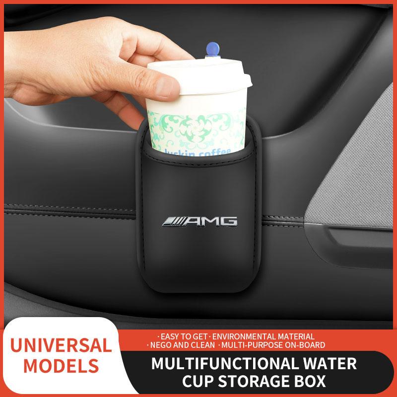 Car Seatback Water Cup Box Leather Mug Drinks Storage Bag Accessories For Mercedes Benz AMG A B C E S Class A180 CLK CLA GLE W21 UT0