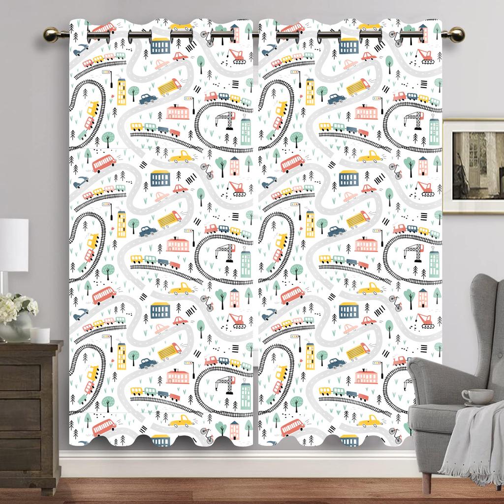 Cartoon Car Window Curtain Dinosaur Print Curtains Home Decor Animal Drapes for Boy Baby Children Bedroom Living Room Decoration