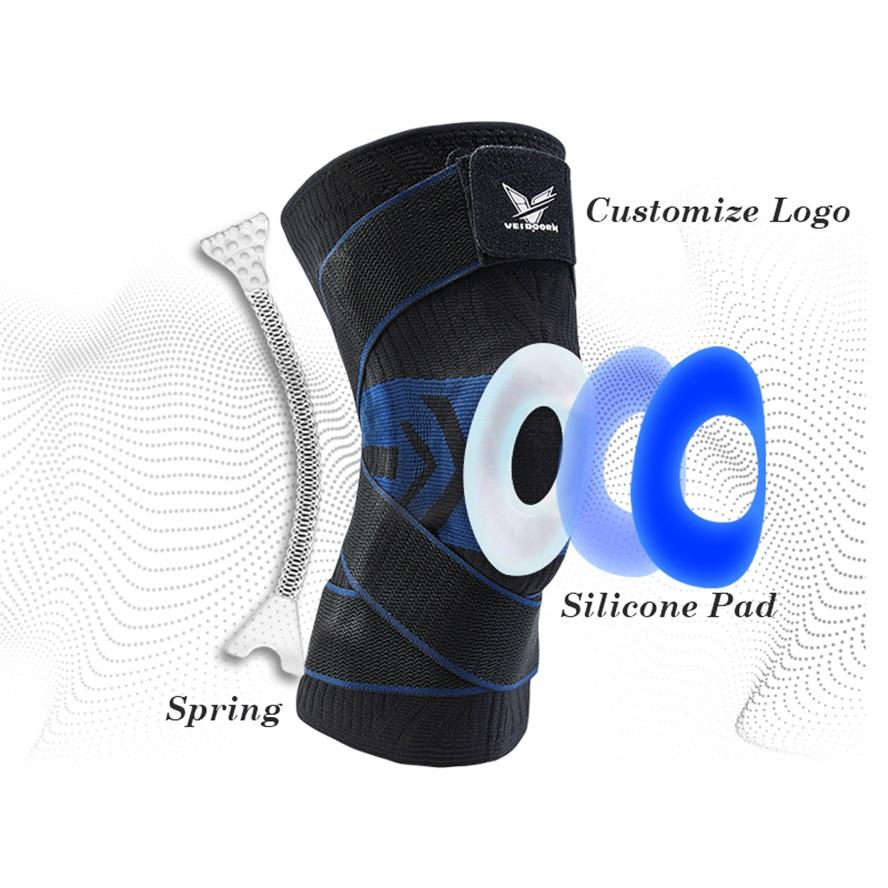 1 шт. комплект мужских компрессионных эластичных спортивных наколенников с длинными ремешками, черно-синие наколенники с силиконом