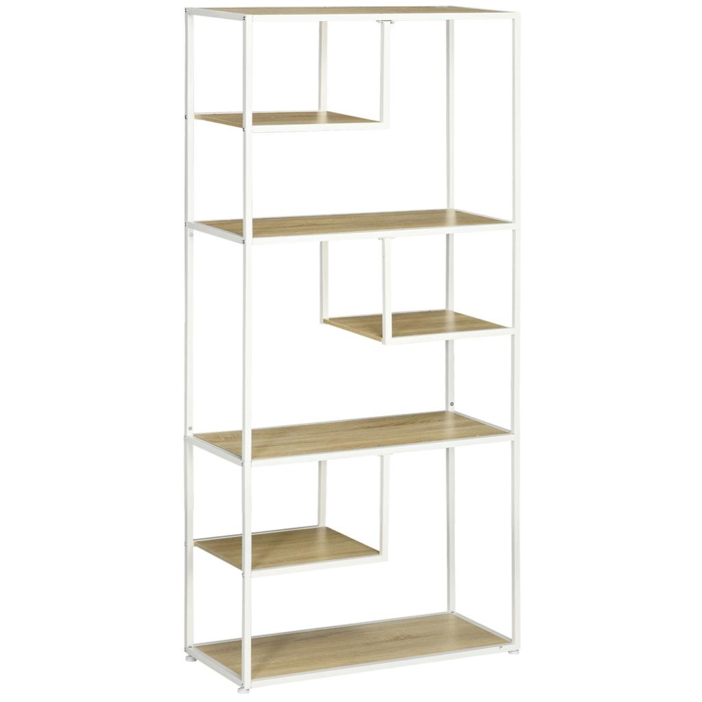 Bookcase 7-Level Storage Shelf Steel Frame Industrial Style 83 x 34 x 180 cm Oak