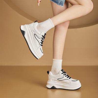 Небольшие по размеру настоящие кожаные громоздкие кроссовки женские белые туфли со скрытым каблуком на шнуровке повседневные студенческие туфли в тон цвета для женщин