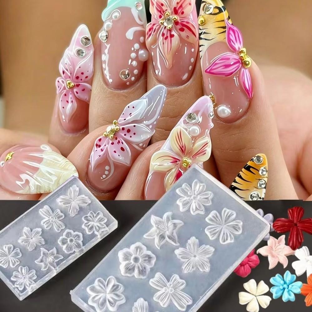 Pink Floral Shape Silicone Nail Mold Transparent 3D Nail Mold New Flower Nail Mold Nail Carving