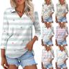 Women's Fashion Casual Button Three-quarter Sleeve Striped Print Lapel Shirt Top