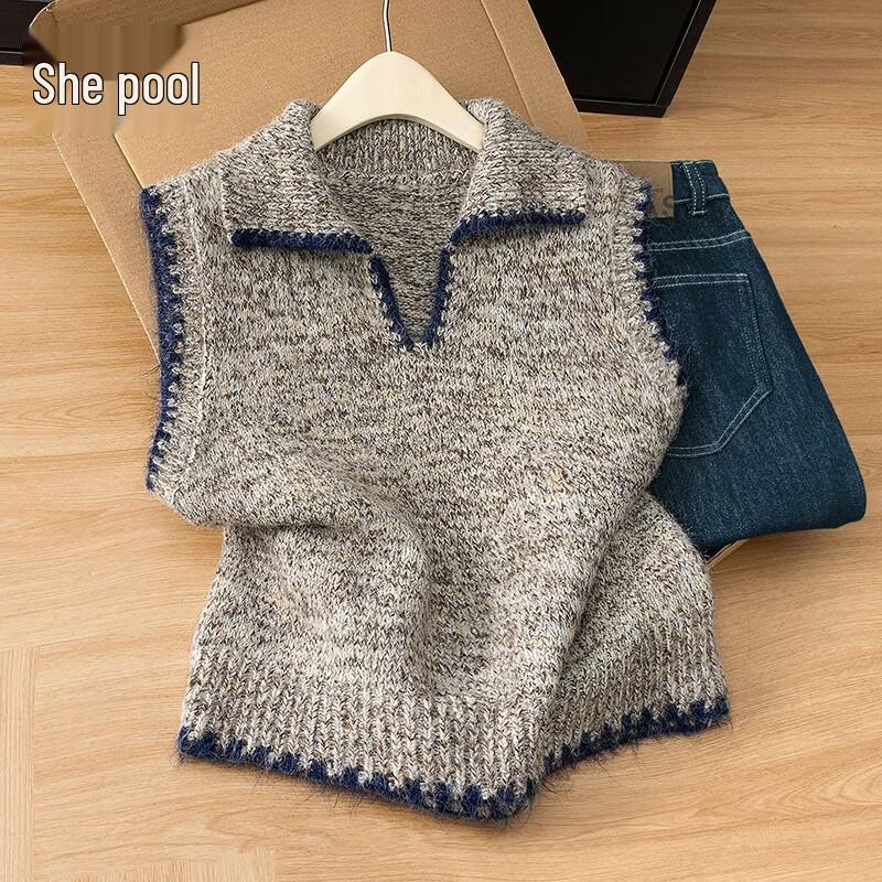 Женский вязаный жилет с лацканами из смесовой шерсти