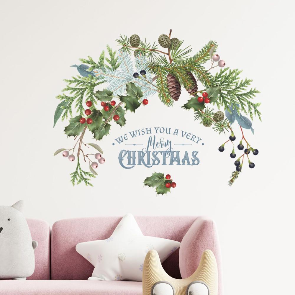 Merry Christmas Door Green Plant Posters Wall Decals Wall Stickers Window Decals Christmas Murals