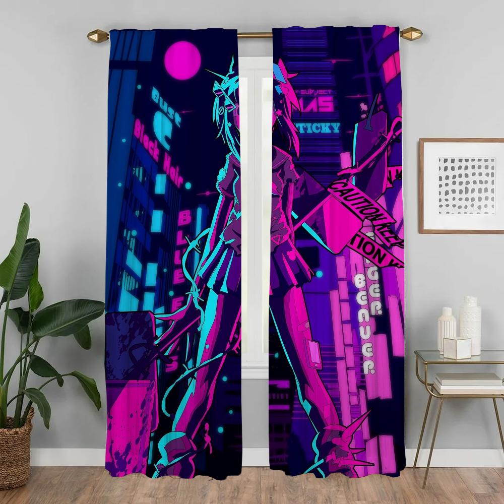 Vaporwave Cybernetic Art Tulle for Bedroom Anti-mosquito Curtains for Camera Home Interior Curtains 2 Pieces Shades Partition