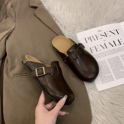 Женские шлепанцы на платформе, новые весенне-осенние, ретро, повседневные, с закрытым носком, полушлепанцы, женская ленивая обувь