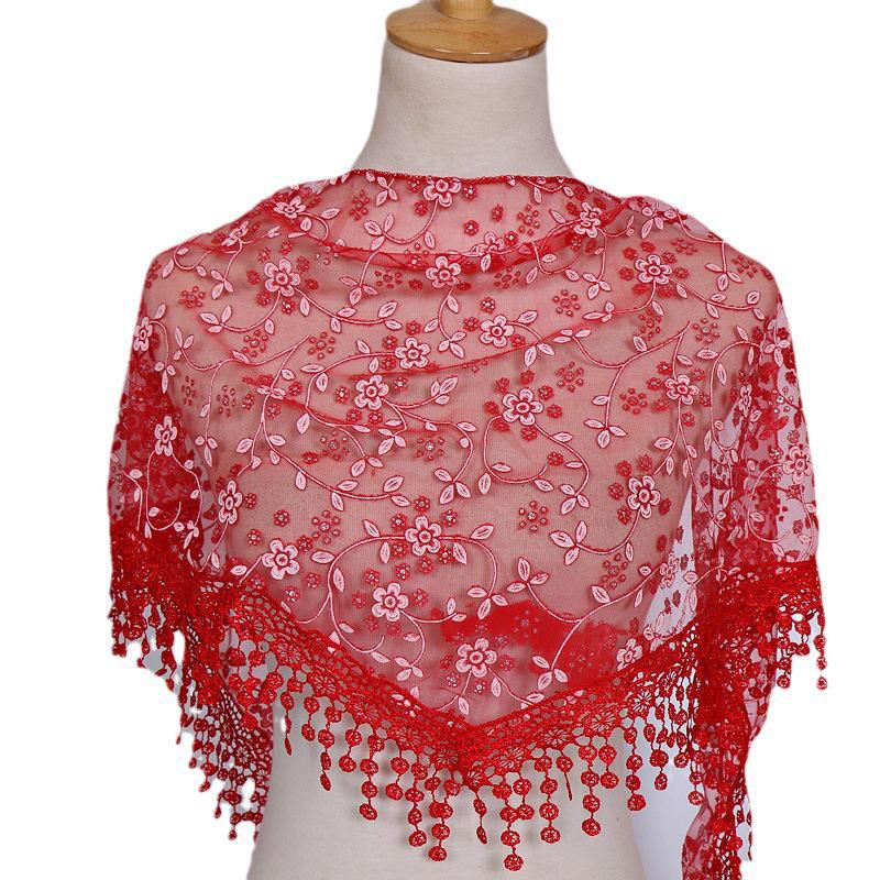 Korean Floral Lace Triangle Scarf - Breathable, Classic & Decorative Veil for Spring and Autumn