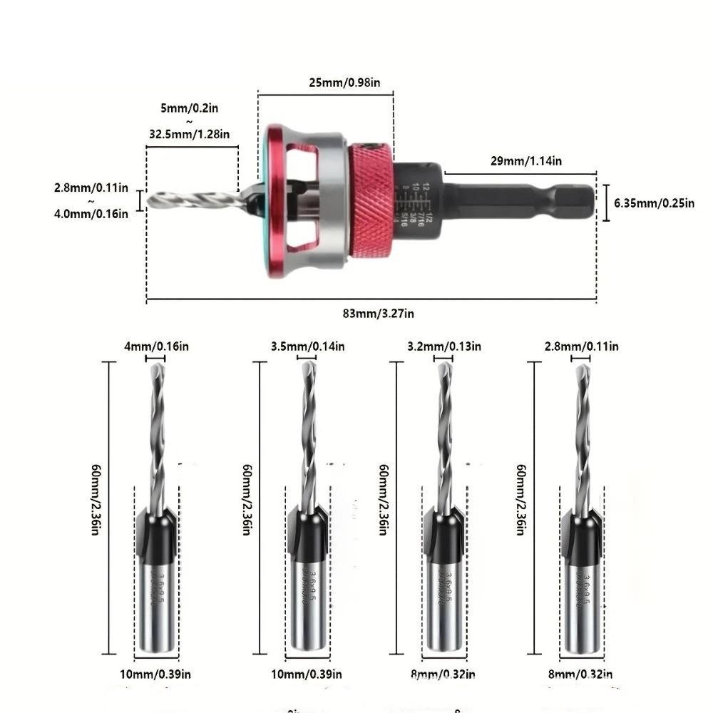 5pcs/box Adjustable Depth Countersink Drill Bit Zinc Zinc Alloy Drill Bit Concealed Screw Installation
