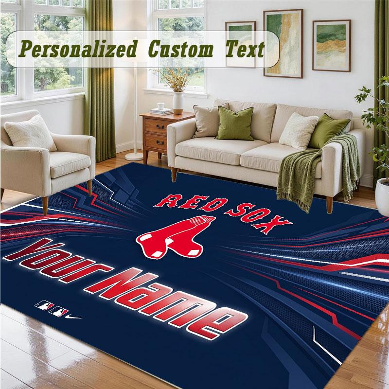 Crystal Velvet Square Rug Custom NameBoston Red Sox Pattern Non Slip Home Floor Decor Rug