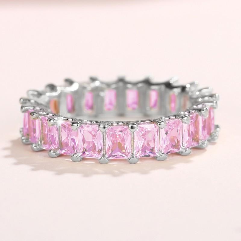 Crystal/Pink CZ Promise Rings Women Simple Stylish Finger-ring Wedding Engagement Bands Fashion Versatile Lady Jewelry