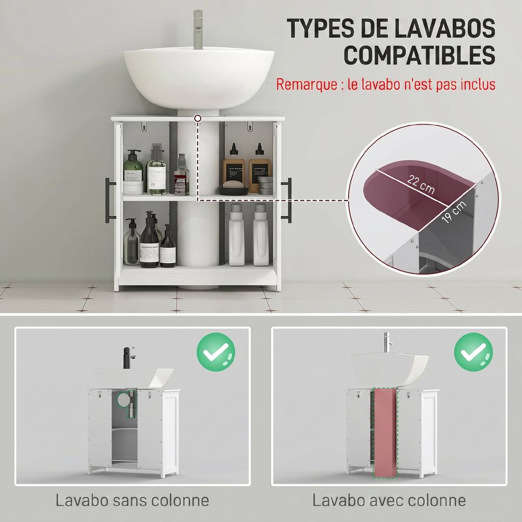 Under-sink Cabinet, Bathroom Cabinet with 2 Magnetic Barn-style Doors and Shelves, 60 x 30 x 60 cm, White