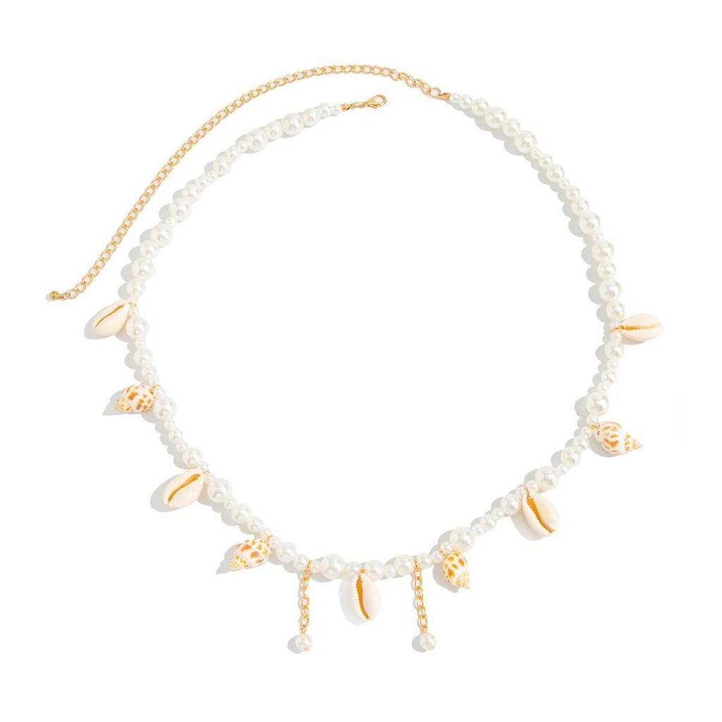 SHIXIN Bohemia Starfish Scallop Pendant Waist Chain Women New Trendy Imitation Pearl Beaded Link Bikini Belly Chain Body Jewelry