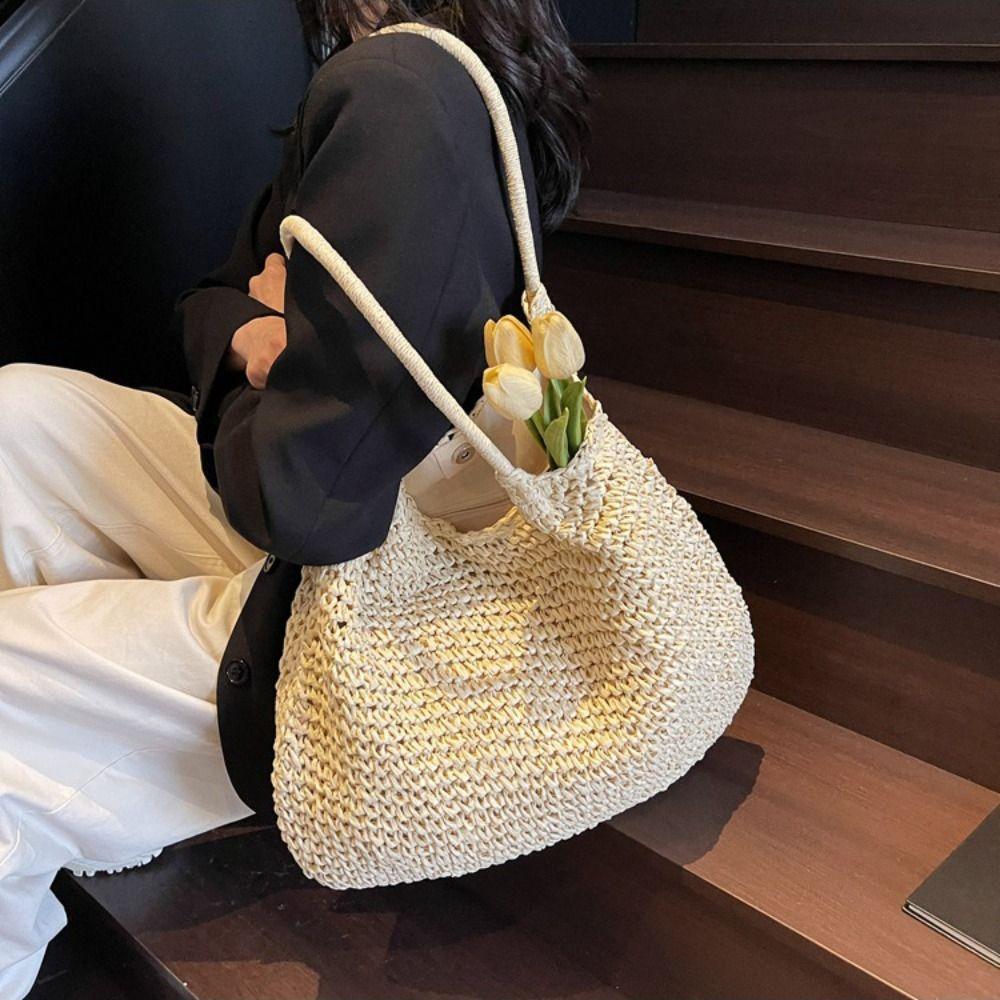 Bohemian Weave Tote Bag Hollow Out Summer Beach Bag Fashion Straw Shoulder Bag Travel