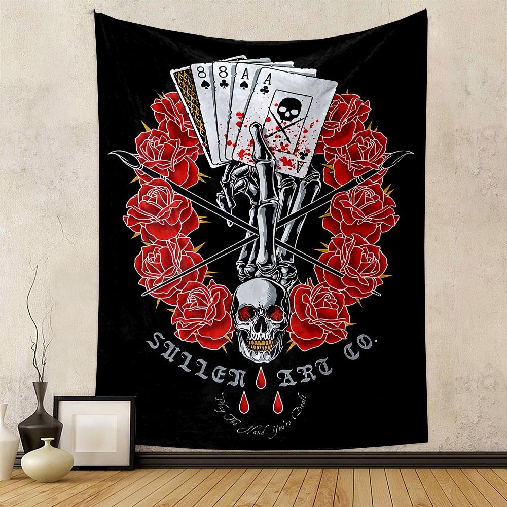 Stiller Art Co Tapestry Wall Hanging, Poker Rose Skull Art, Wall Decor for Bedroom Living Room Dorm
