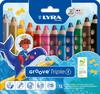 LYRA Stationery Colored Triangle Grip Watercolor Beautiful Groove Triple Set Pencils, Crayons, Pencils, Colors, One, 12-Color