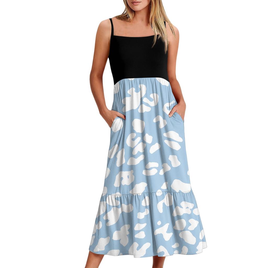 Women's Long Beach Casual Elegant Spaghetti Strap Maxi Dress Floral Low-key Flowing Bohemian Dress