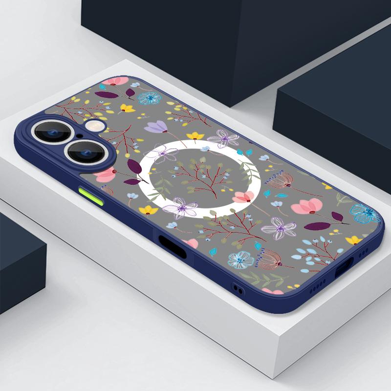 Для iPhone 16 Pro Max 15 14 Plus 13 12 Mini 11 7 8 для Magsafe противоударный цветочный узор мягкие края прозрачный акриловый жесткий чехол