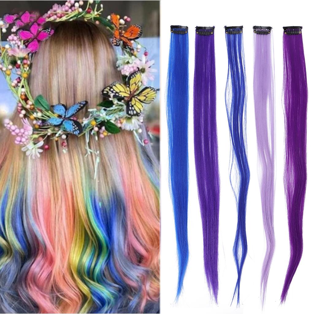 Colored Hair Extensions Highlight Synthetic Hairpiece Clipin Hair Extensions for Girls