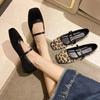 Women Square Toe Mary Jane Ballet Flat Shoes Woman Leopard Print Comfortable Soft Satin Casual Shoes Ladies Zapatos De Mujer