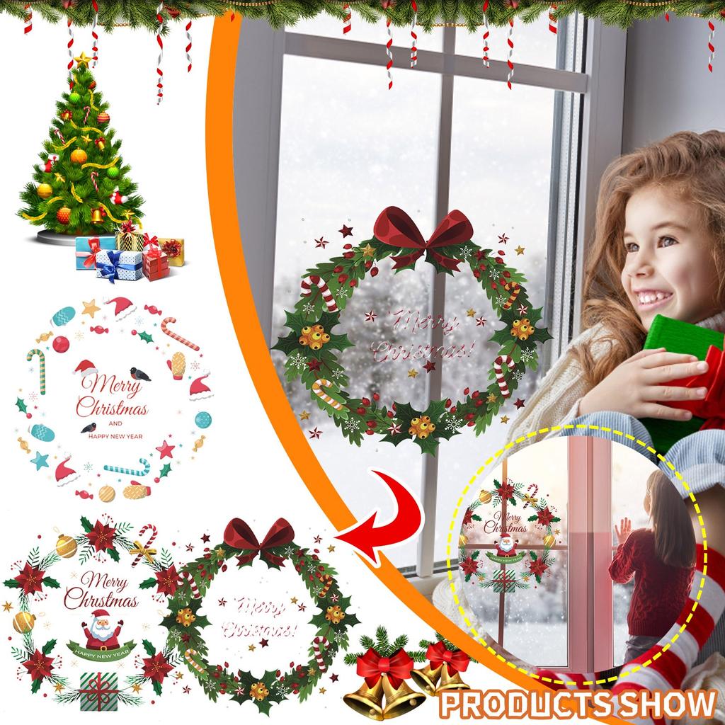 Christmas Wreath Window Sticker Self-adhesive PVC Window Party Glass Door Sticker
