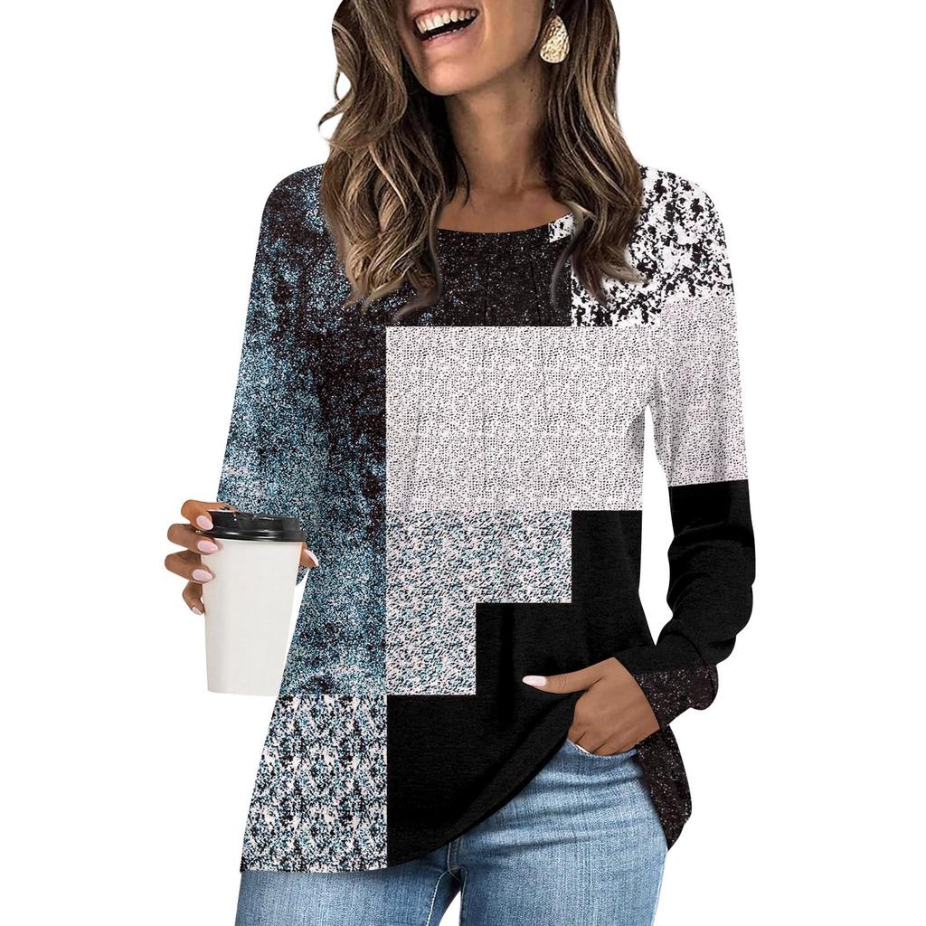 Женская футболка-туника, топы, повседневная блузка с длинным рукавом, свободная футболка, базовый топ с круглым вырезом