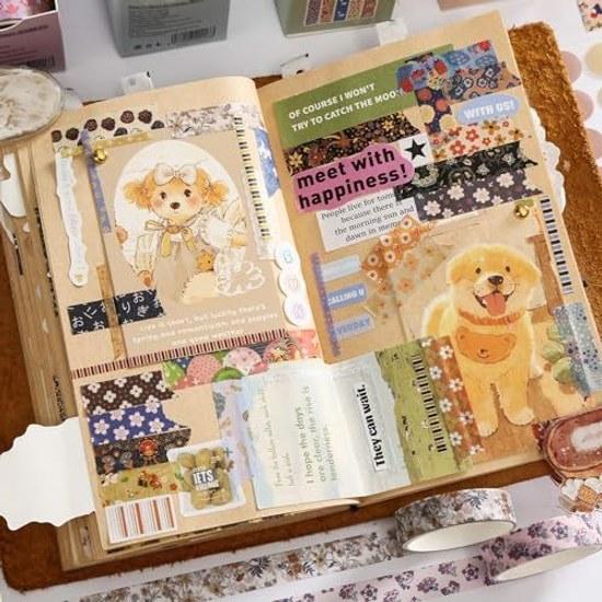 YUBBAEX masking tape 60 rolls set retro design basic patterns washi value pack planners decorations wrapping scrapbooking (autumn kimono)