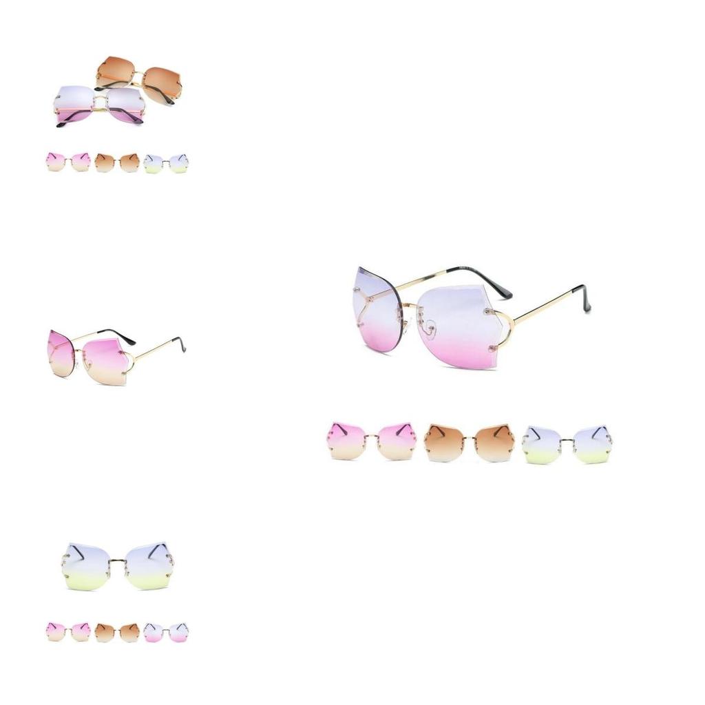 Rimless Transparent Women Glasses Oversized Clear Lens Sunglasses Color Gradient