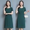 Loose Plus Size Summer Fashion Dress for Middle-Aged & Elderly Women - Solid Color, Mid-Length, Short Sleeves