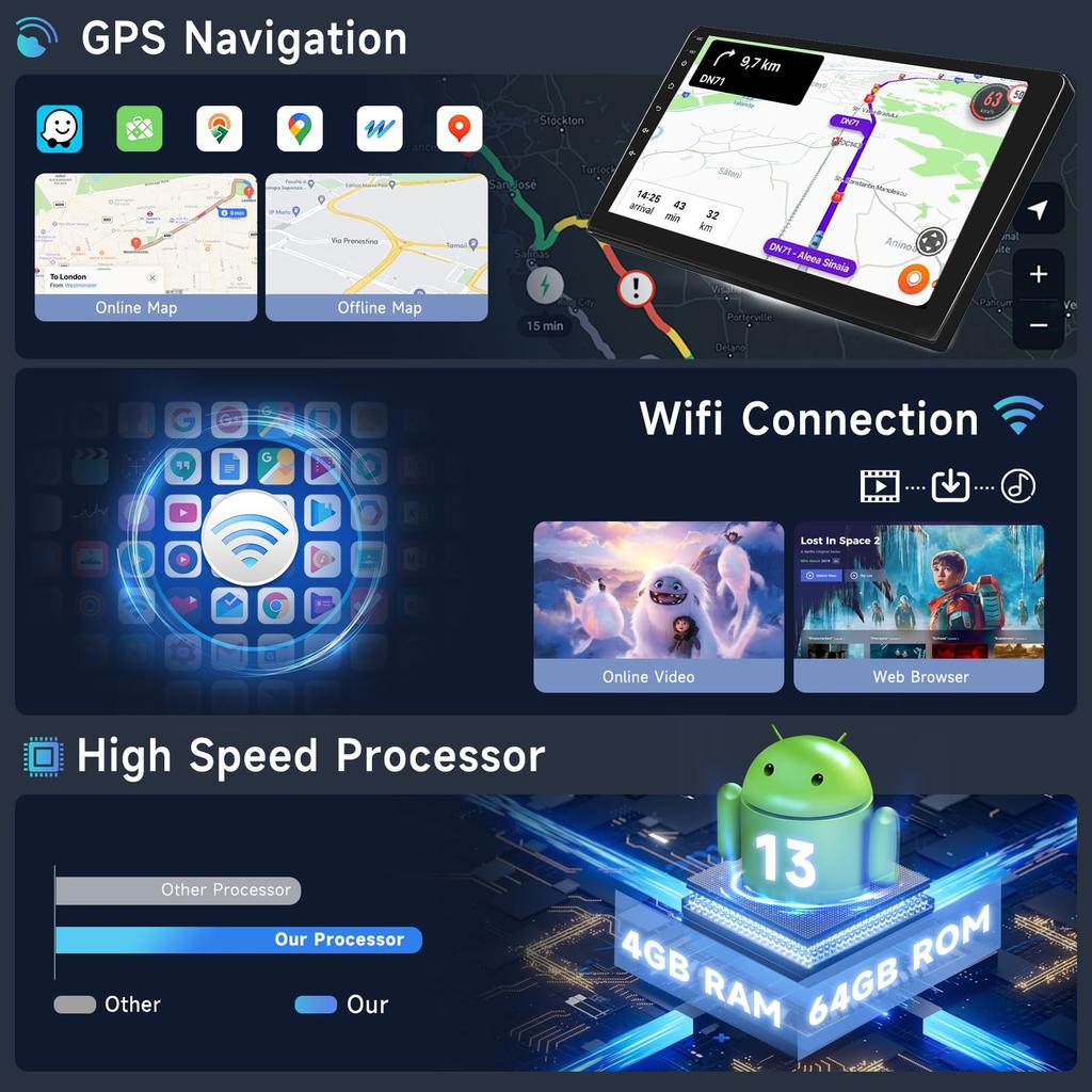 Автомобильная стереосистема 2din Wireless Carplay Android Hodozzy Android 9-дюймовый сенсорный экран автомобильное радио Dual Din Android Car Audio с GPS DSP задний автомобильный радиоприемник