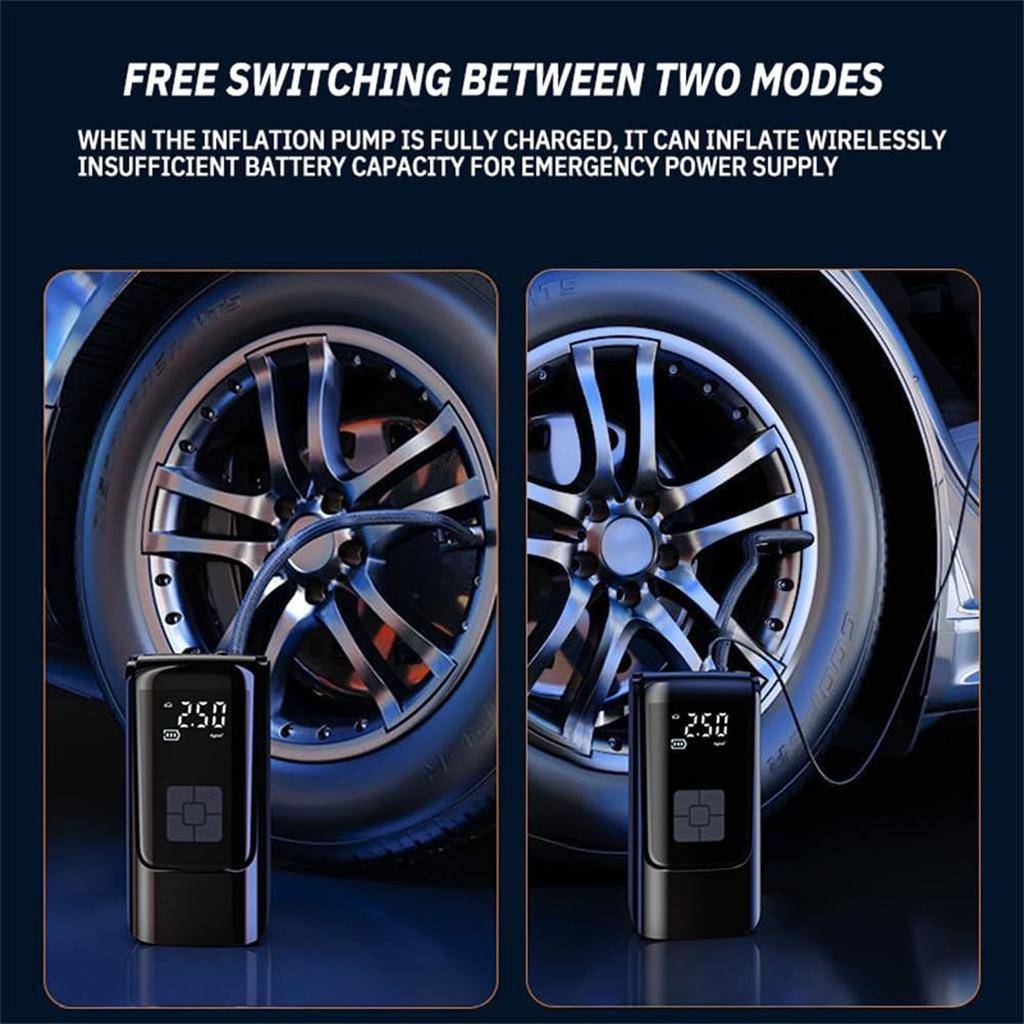 Портативный для автомобильных шин с цифровым манометром, беспроводной портативный компрессор для накачивания шин, электрический перезаряжаемый шинный компрессор с аварийным