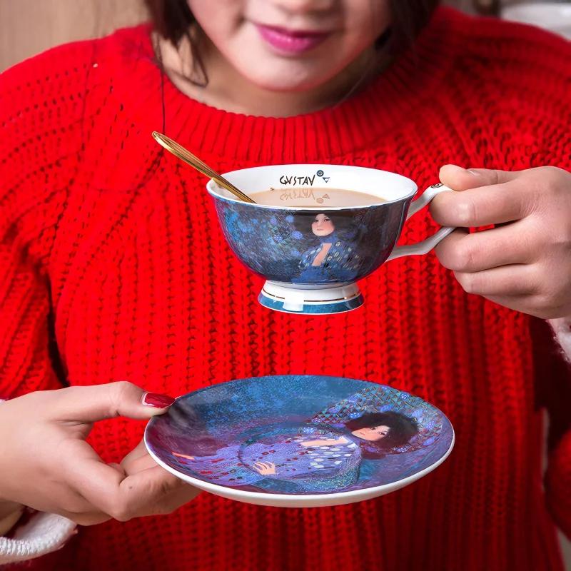 220ML, real bone china coffee cup, kiss girlfriend gift, couple ceramic tea cup with saucer, porcelain espresso mug, cafe latte