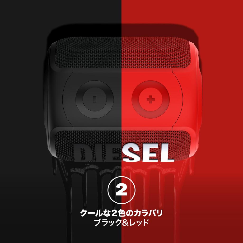DIESEL Bluetooth Speaker Double Subwoofer Heavy Bass Up To 14 Hours Music Playback Wireless Stereo Pairing of 2 Speakers IPX7 Waterproof Wrist Strap