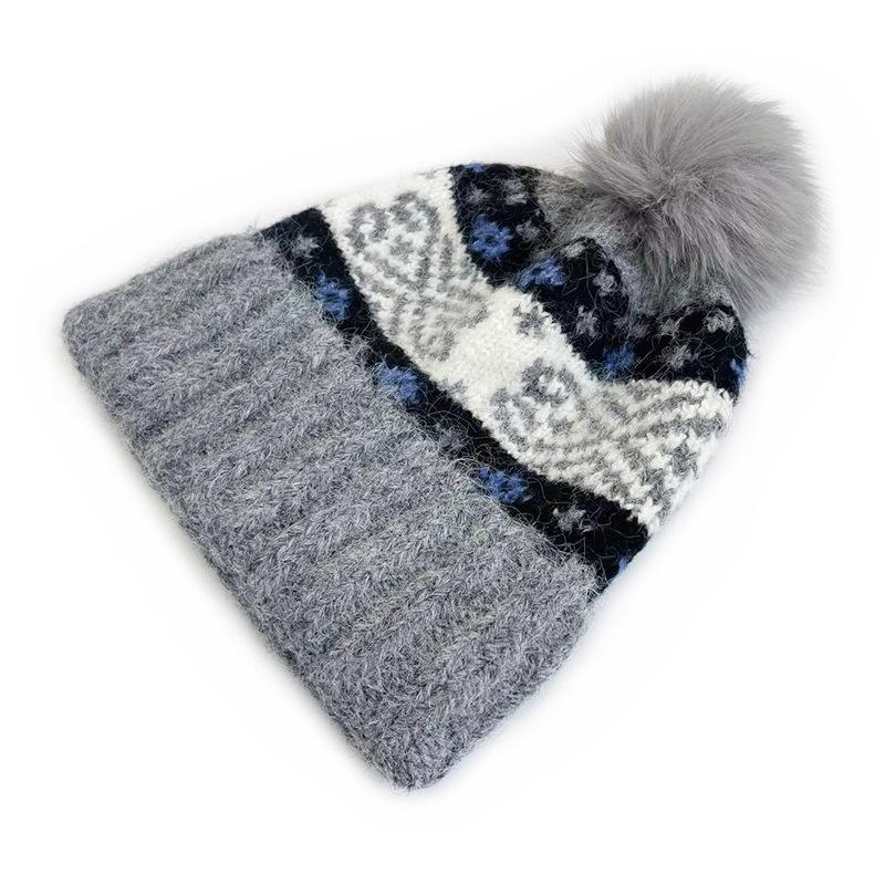 Ретро вязаная шапка с помпоном в стиле Fair Isle от Cat Brother - Тепло для осени/зимы