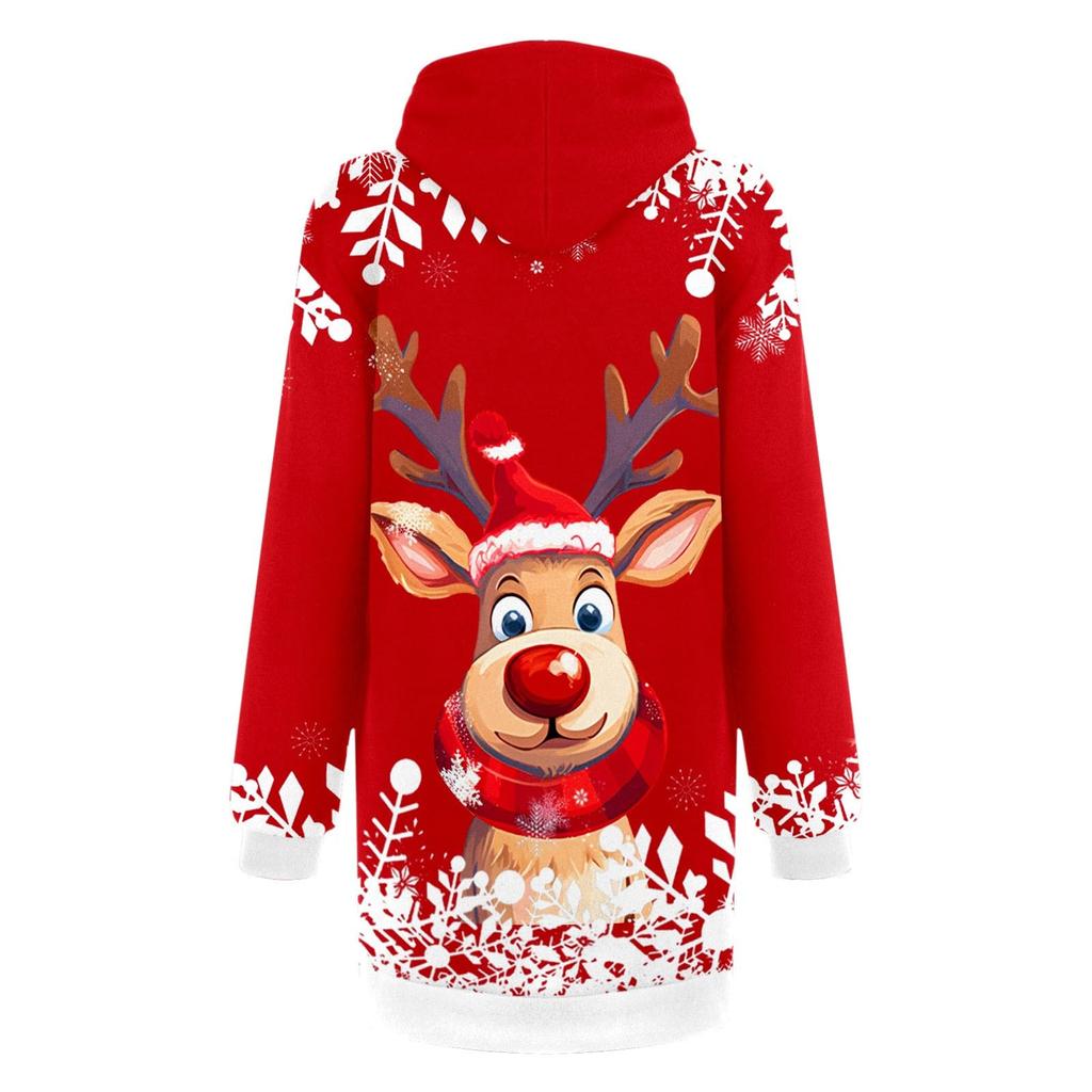 Women's Fashion Loose Casual Pocket Long Sleeve Hoodie Christmas Printed Sweatshirt Top
