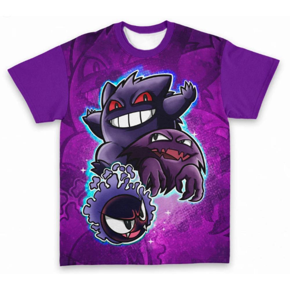 Kids Pokémon Gengar Dark Style T-Shirt, Gastly Evolution Chain 3D All-Over Print Personalized Short Sleeve