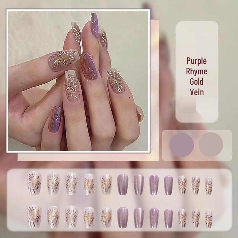 Cat Eye Press-On Nails: Luxurious Nail Art Tips with Stone Glass Beads In Long & Short Whitening Styles