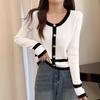 Round Neck Long-sleeved Knitwear Women's Spring Single-breasted High-waisted Slim Top