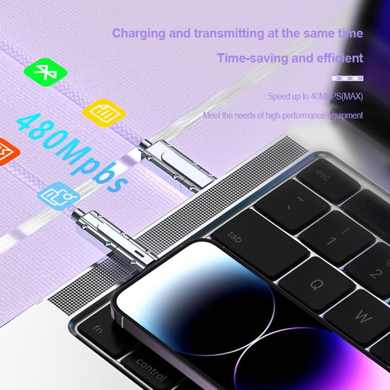 Новый 100 Вт 2 в 2 оплетке PD быстрый USB-кабель для Huawei/Honor выдвижной портативный 4 в 1 зарядный кабель Micro USB Type C для iPhone Samsung