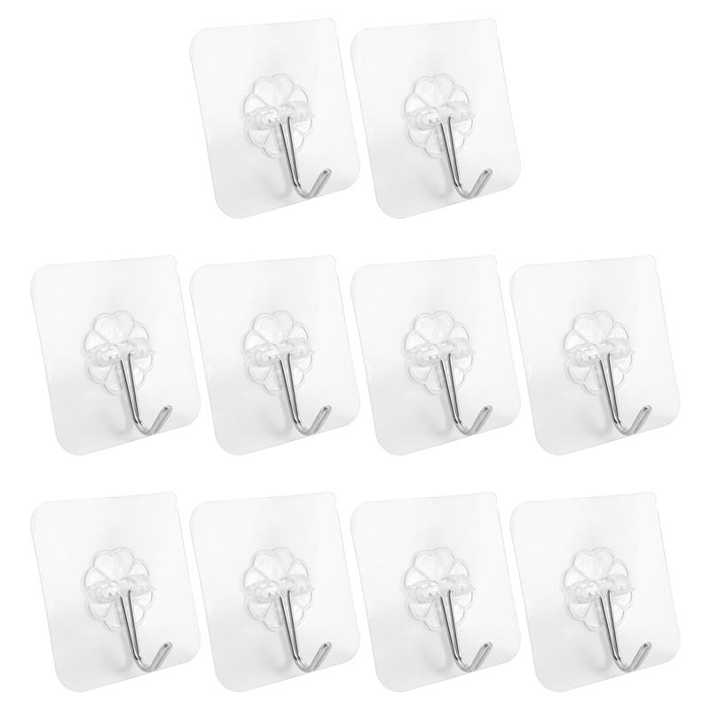 10 Packs Reusable Adhesive Hooks,Transparent Heavy Duty Wall Hooks With No Scratch, Waterproof And Oilproof For Bathroom, Bedroo