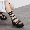Fashion 2025 Summer New Fashion High Heel Sandals Rivet Hollowed Out Women's Shoes Roman Thick Heel Cool Boots 42