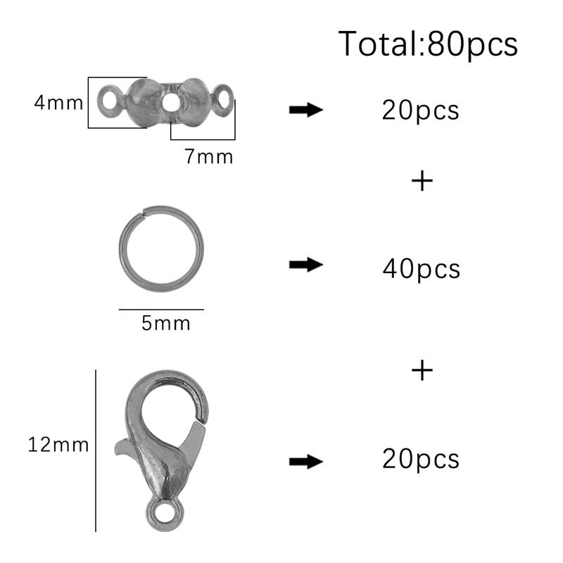 80 шт./пакет, застежка-лобстер, соединительные кольца, соединительная застежка, обжимной конец для браслета, цепочки и ожерелья, принадлежности для самостоятельного изготовления ювелирных изделий