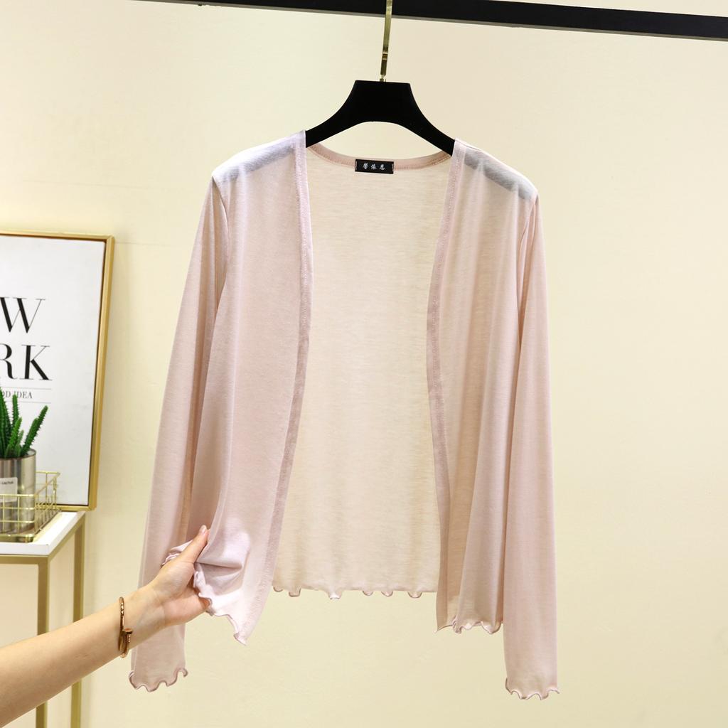 Летний женский короткий кардиган с оборками, накидка с длинным рукавом, защита от солнца, свободный крой, легкая накидка для кондиционера