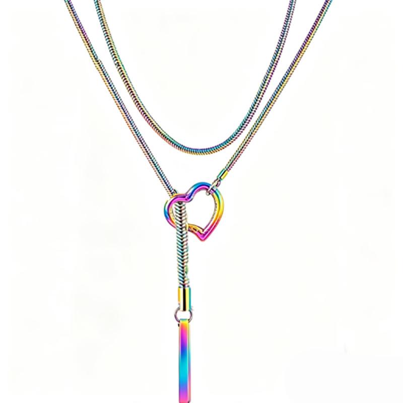 Colorful Love Double-layer Necklace, Niche Style Y-chain Collarbone Chain, Stainless Steel Does Not Fade