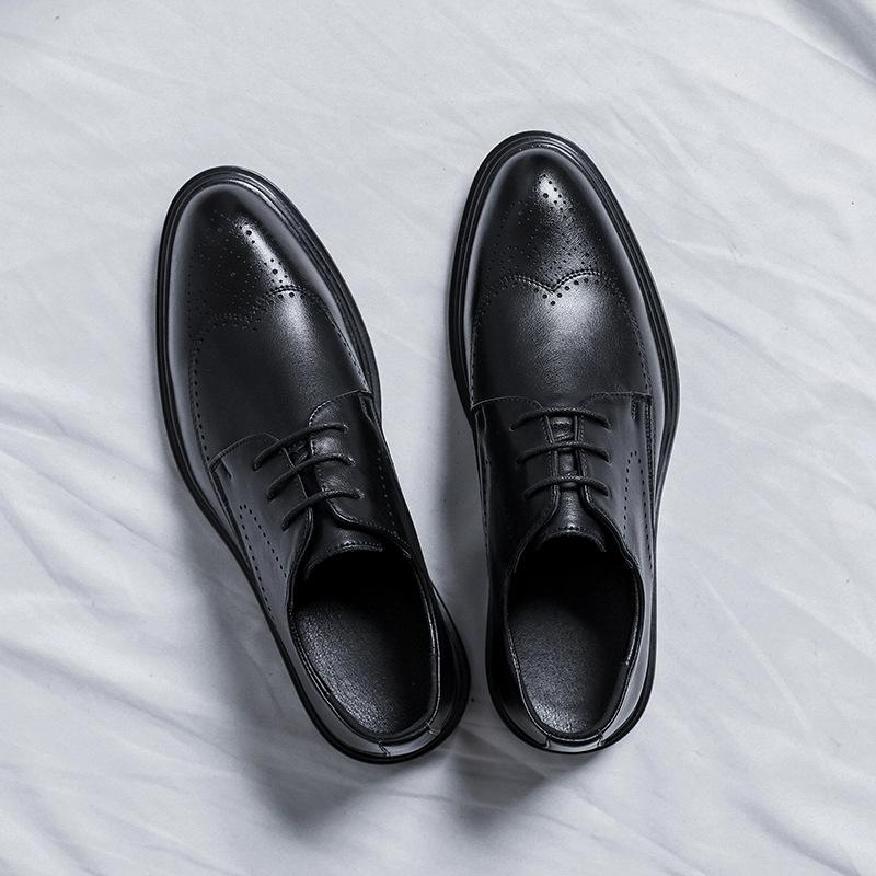 Осенне-зимние мужские кожаные туфли на шнуровке в британско-корейском стиле из дышащей деловой обуви Brock с гравировкой 9628-R