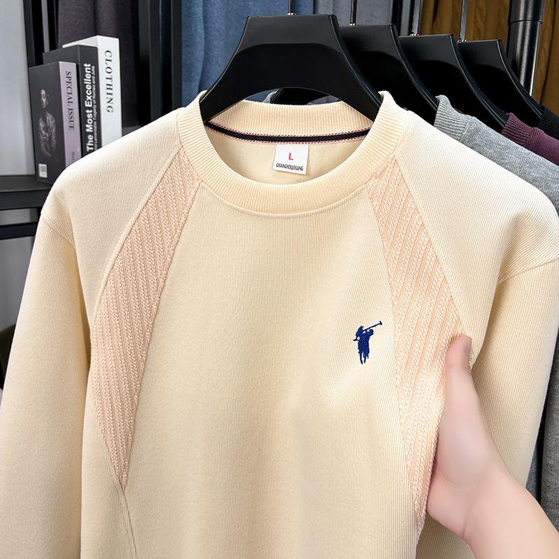 Мужская осенняя толстовка 2025 года из длинноволокнистого хлопка с опущенными плечами - Модный свободный крой, длинный рукав