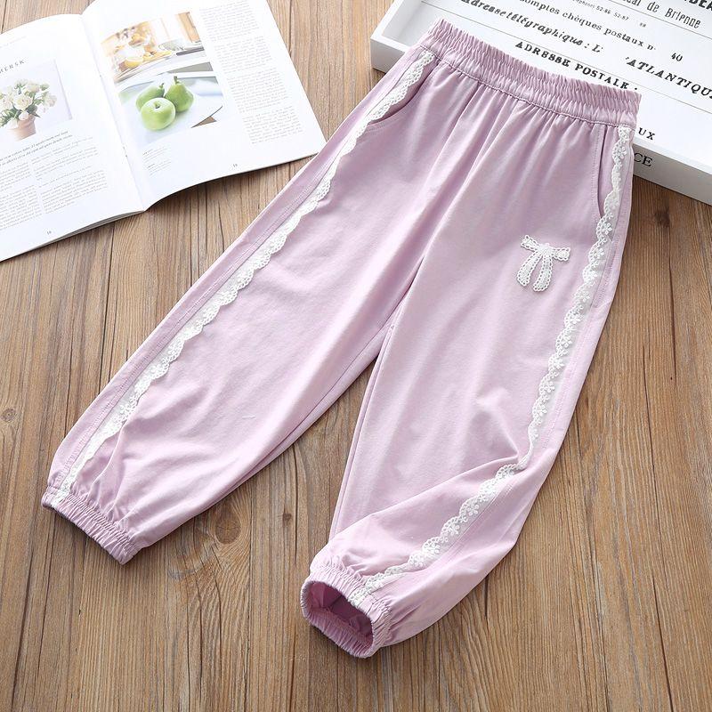 Летние тонкие брюки для девочек, детские повседневные брюки с кружевом, свободные и дышащие спортивные брюки для маленьких девочек
