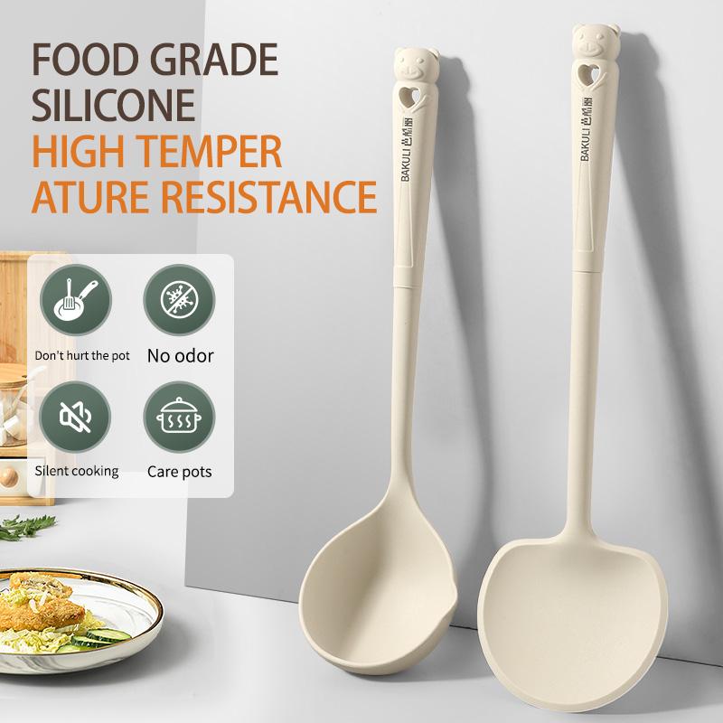Набор для приготовления пищи Лопатка-гриб и суповая ложка Силиконовые кухонные принадлежности Приготовление пищи Ручка Неприлипающая кастрюля Набор кухонной посуды