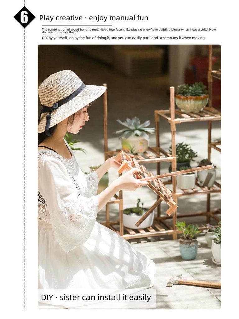 Multi-layer Solid Wood Succulent Flower Stand for Indoor Balcony or Living Room